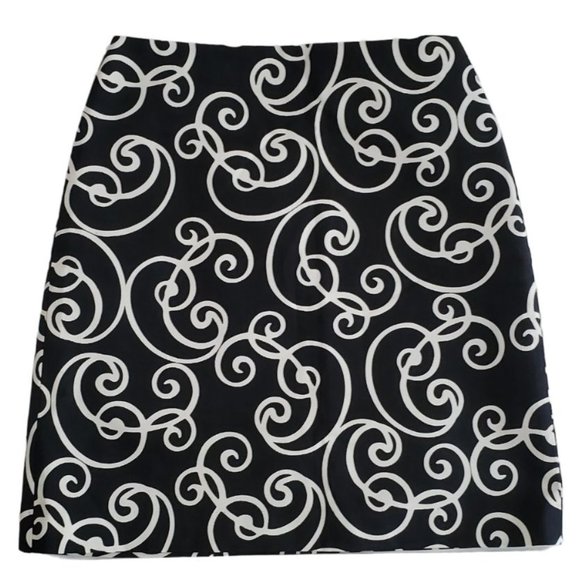 Ann Taylor Scrolling Swirls Short A-line Skirt | NWT | 0P | Black White - Picture 4 of 15